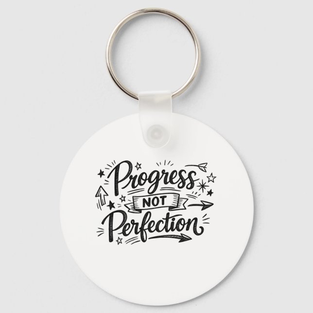 Progress Not Perfection Motivational Quote Design Nyckelring (Framsida)