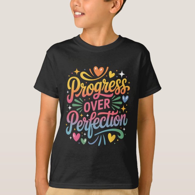 Progress Over Perfection Back To School Teachers E T Shirt (Framsida)