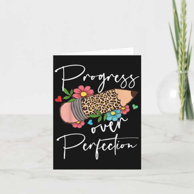 Progress Over Perfection Leopard Pencil Motivation Kort (Framsida)