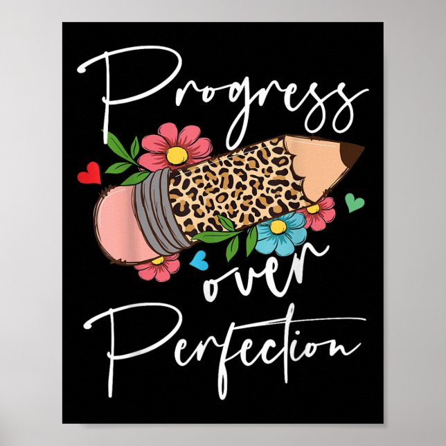 Progress Over Perfection Leopard Pencil Motivation Poster (Framsidan)