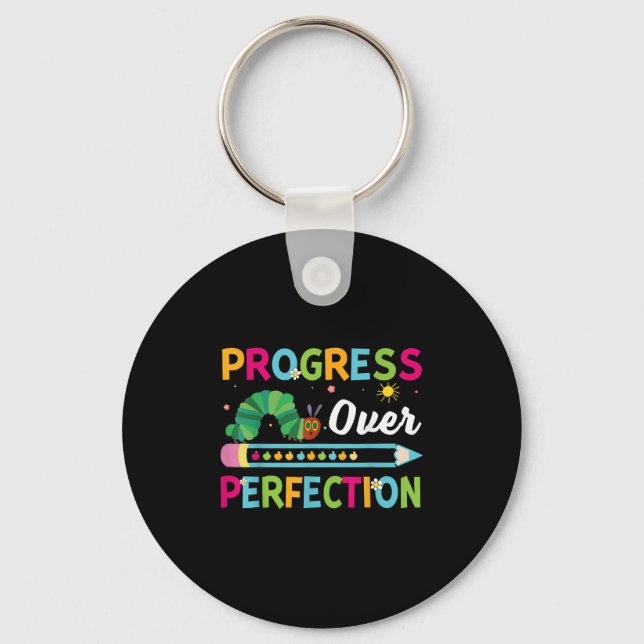 Progress Over Perfection Motivational Quote Studen Nyckelring (Framsida)