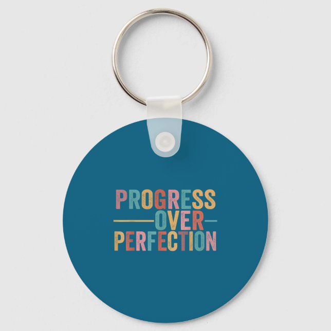 Progress Over Perfection Motivational Teacher Retr Nyckelring (Framsida)