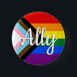 Progress Pride Flag Ally Button Knapp<br><div class="desc">Show support for your trans friends and family with this Trans pride flag displaying "Ally" in large script! Wear the Progress Pride Ally button, to show your support for the LGBTQ community including trans individuals, people of color, and those living with HIV/AIDS, as well as lesbians, gays, and bisexuals. Visibility...</div>