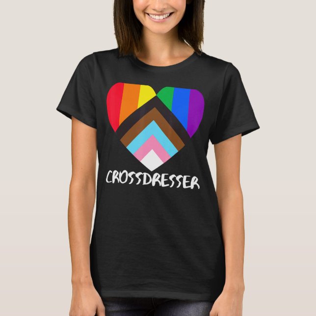 Progress-Pride Flagga Heart Inclusitivity Crossdre T Shirt (Framsida)