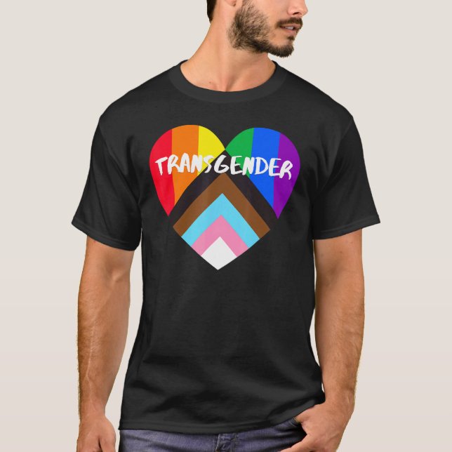 Progress Pride Flagga Heart Inclusitivity Transgen T Shirt (Framsida)
