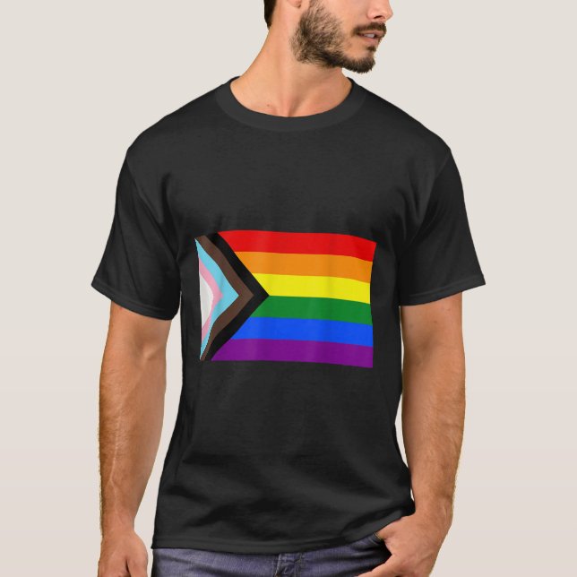 Progress-Pride Flagga LGBT T-Shirt (Framsida)