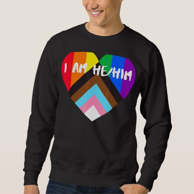 Progress Pride Heart Flagga jag är han Lång Ärmad Tröja (Framsida)