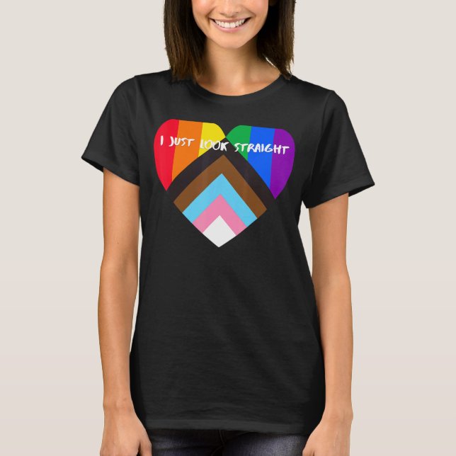 Progress-Pride Heart-Flagga Jag ser bara Rak ut T Shirt (Framsida)