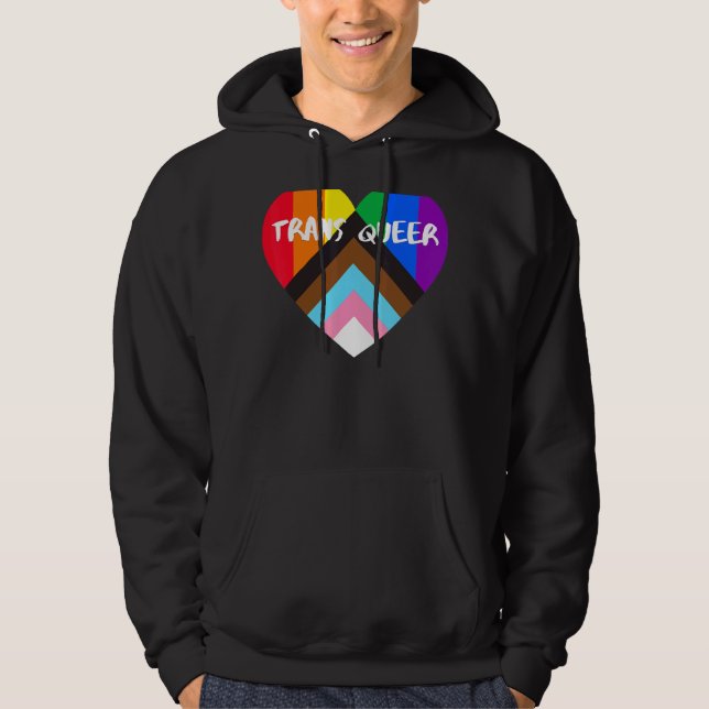 Progress-Pride Heart Flagga Trans Queer Hoodie (Framsida)