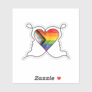 Progress Pride Heart Line Art Vinyl Klistermärken