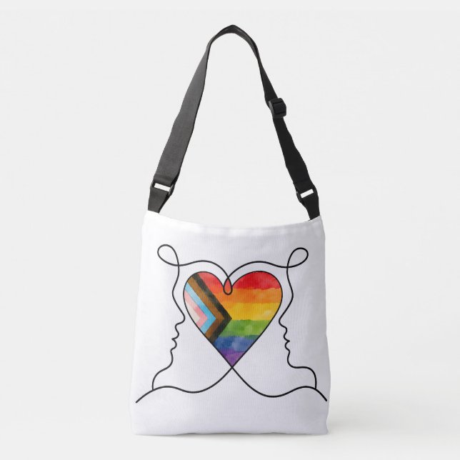 Progress Pride Heart Linje Konst Axelväska (Framsida)