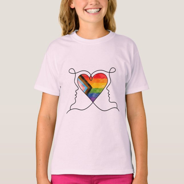 Progress Pride Heart Linje Konst T Shirt (Framsida)