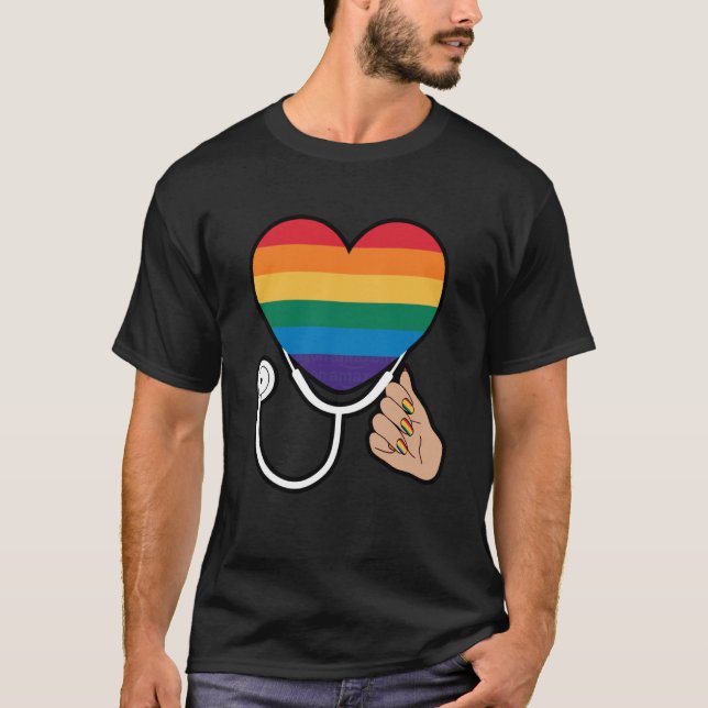 Progress Pride-hjärta med stetoskop T Shirt (Framsida)