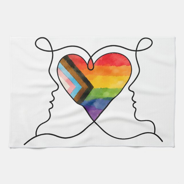 Progress Pride Hjärtlinje Konst Kökshandduk (Horisontell)