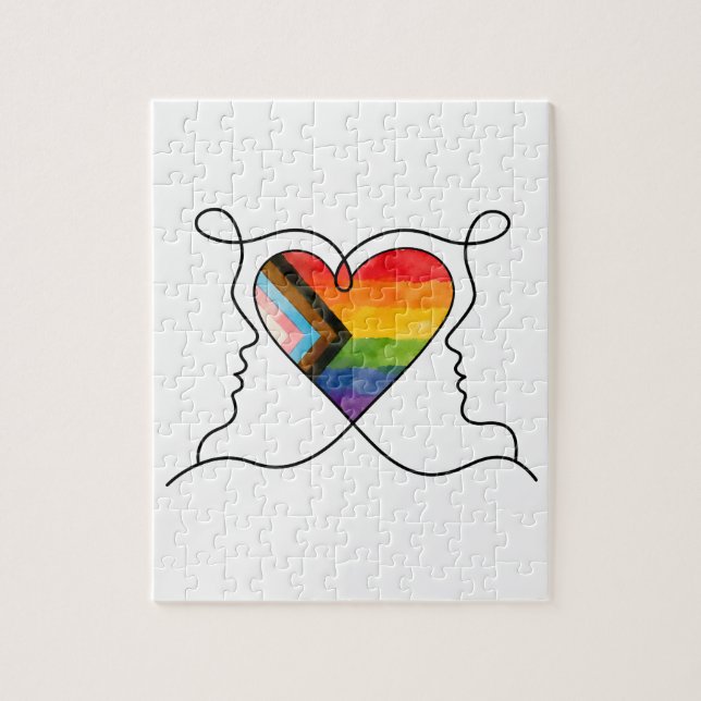 Progress Pride Hjärtlinjekonst Pussel (Vertikal)
