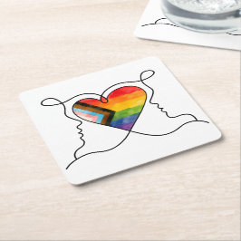 Progress Pride Hjärtlinjekonst Underlägg Papper Kvadrat