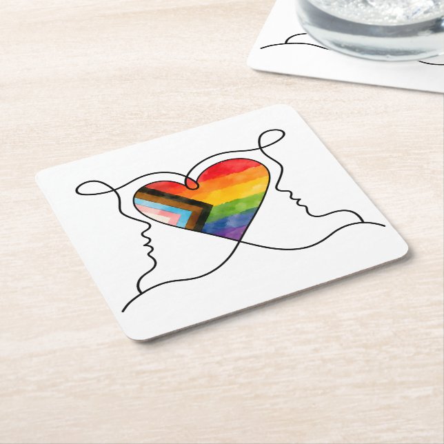 Progress Pride Hjärtlinjekonst Underlägg Papper Kvadrat (Vinklad)