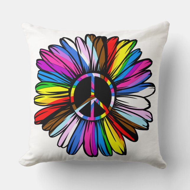 Progress Pride Peace Daisy - HBT TQ+ Kärlek-vinste Kudde (Framsida)