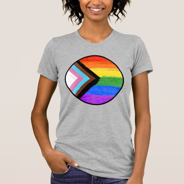 Progress Pride-ränder Målade Knapp T Shirt (Framsida)