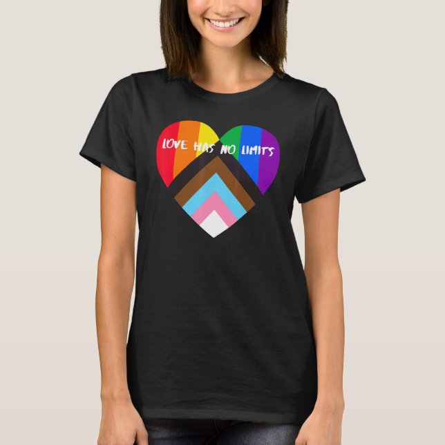 Progress-Pridet Heart Flagga har inga begränsninga T Shirt (Framsida)