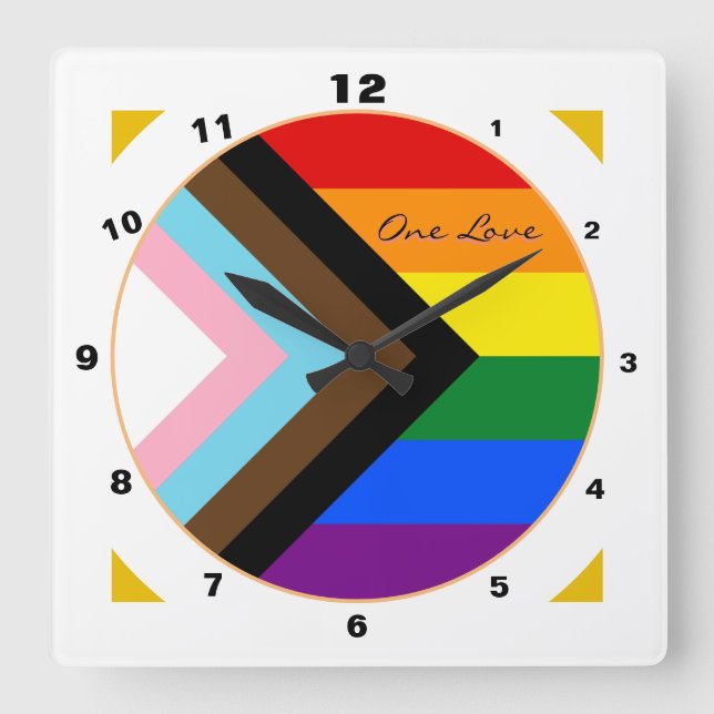 Progress Rainbow flagga Modern Home/Pride färg Fyrkantig Klocka (Framsida)