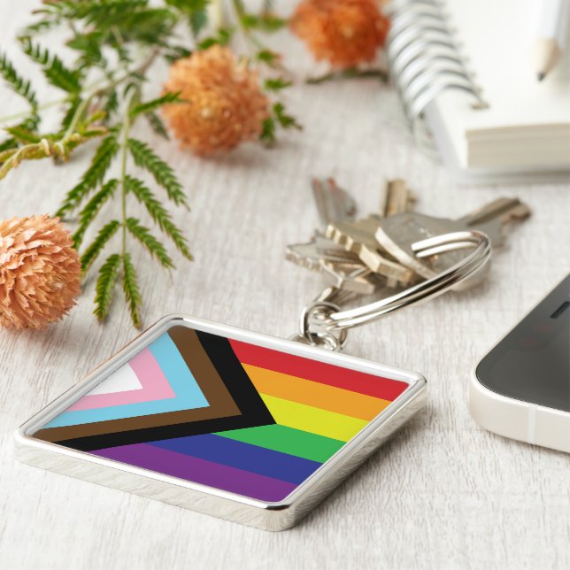 Progressiv HBT-Flagga Fyrkantig Silverfärgad Nyckelring (Sidan)