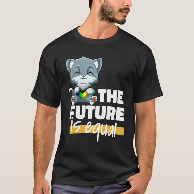 Progressivt Pride Cat Transgender Genderqueer T Shirt (Framsida)