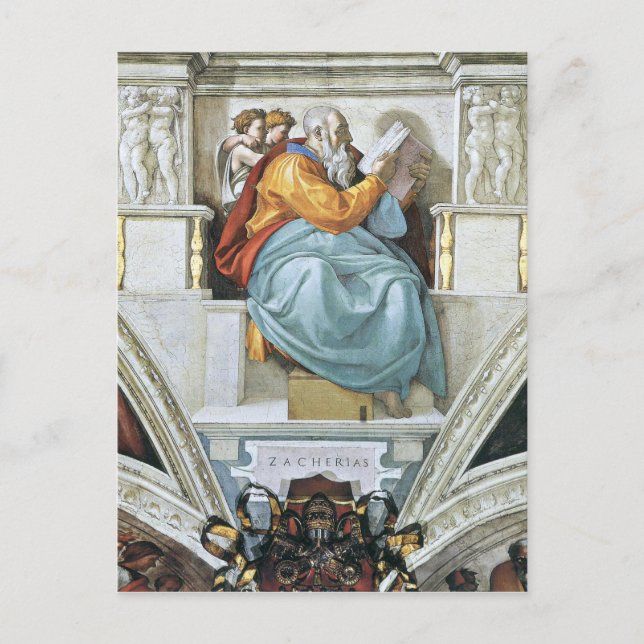 Prohet Zacharias-detalj av Michelangelo Vykort (Framsida)