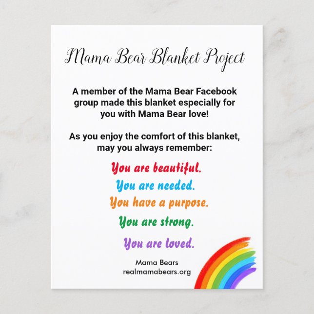Projektanteckning för mamma Bear Blanket (Framsida)