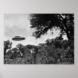 Projektera blåttBok-UFO över trädaffischen Poster