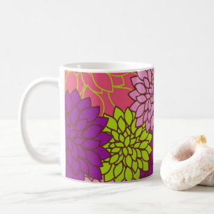 Projektering av feta Blommigtar i Lime Green, Rosa Kaffemugg