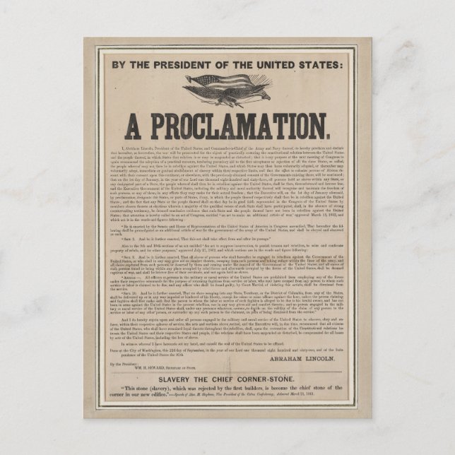 Proklamation Broadside Preliminary Emancipation Pr Vykort (Framsida)
