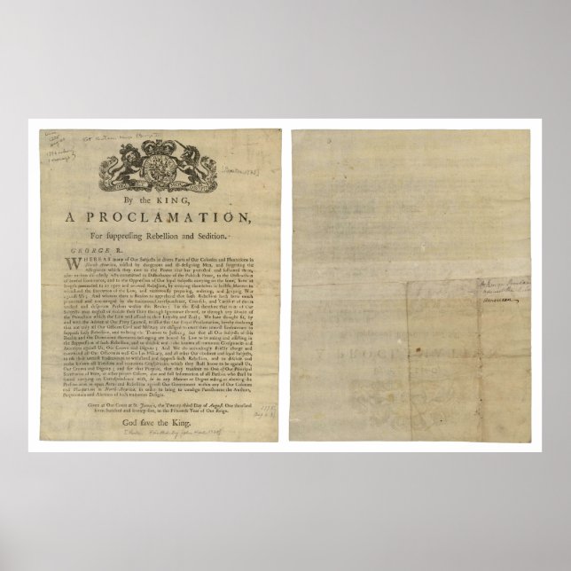 Proklamation från Kung för att undertrycka upprore Poster (Framsidan)