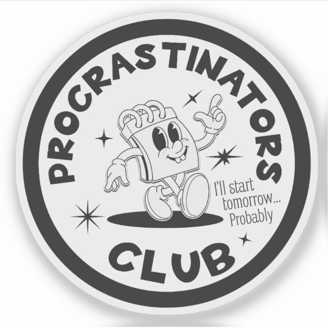 Prokrastinatörklubb Klistermärken (Framsida)