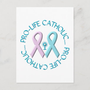 ProLife Catholik w/Monstrance & Rosa/Blue Rosett b Vykort