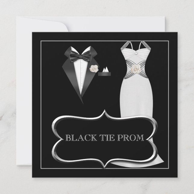 Prom High School Dance Formal White Black Tie Inbjudningar (Framsida)