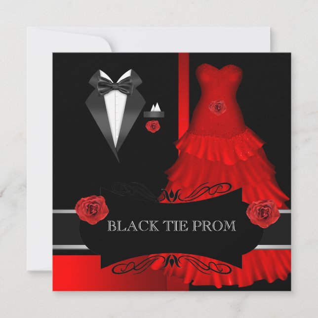 Prom High School Dance Forme Red Black Tie Inbjudningar (Framsida)