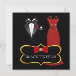 Prom High School Dance Forme Red Black Tie Inbjudningar