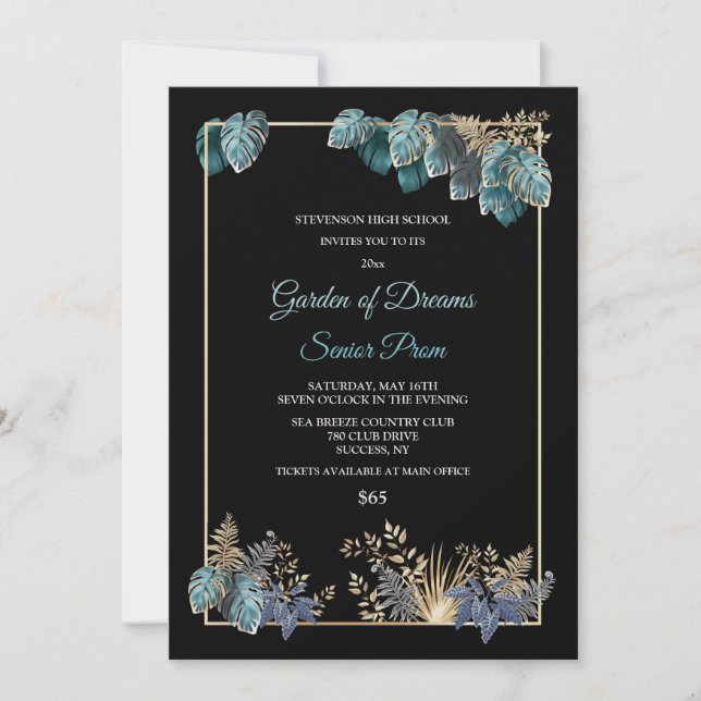 Prom-inbjudan för tropiska Löv Inbjudningar (Framsida)