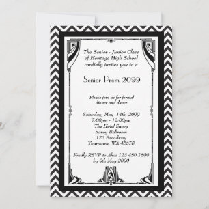 Prom senik, Gatsby stil, black & white, ram Inbjudningar