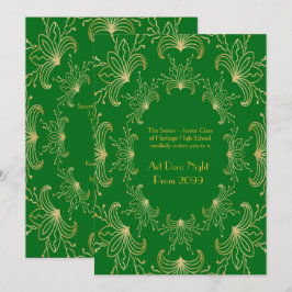 Prom Senior, Art Deco, Flowers Stylized, emerald Inbjudningar