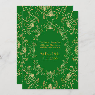 Prom Senior, Art Deco, Flowers Stylized, emerald Inbjudningar