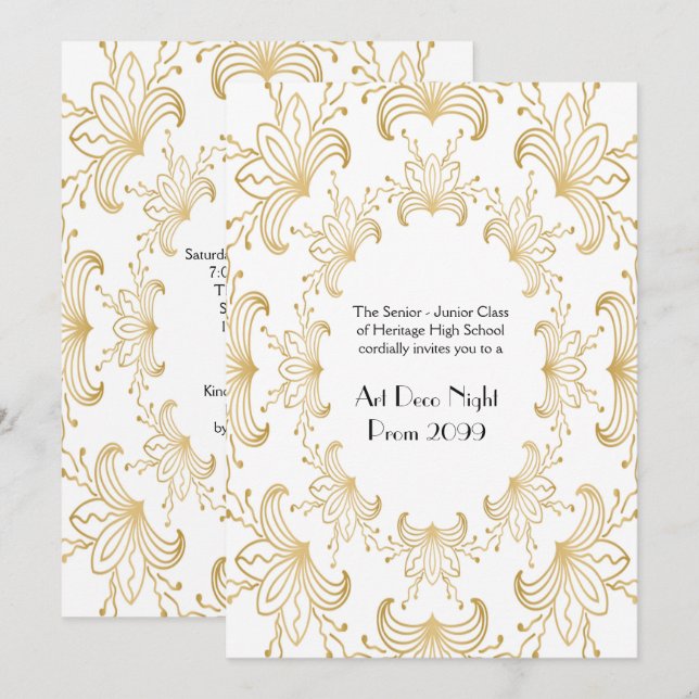 Prom Senior, Art Deco, Flowers Stylized, white gul Inbjudningar (Fram/baksida)
