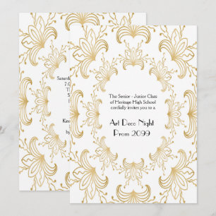 Prom Senior, Art Deco, Flowers Stylized, white gul Inbjudningar