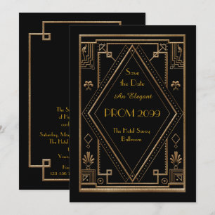 Prom Senior-Junior, Black Guld Geometric, Art Deco Inbjudningar