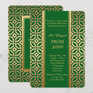 Prom Senior-Junior, Black Guld Geometric Emerald Inbjudningar