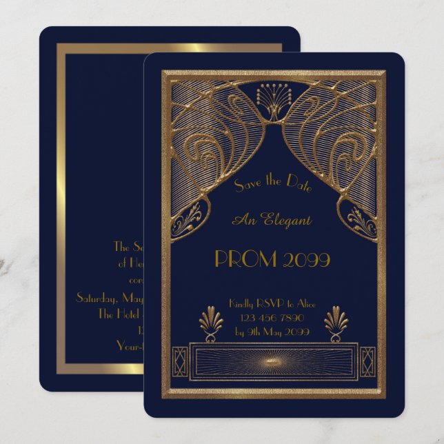 Prom Senior-Junior, flottan, Guld Geometric,Art De Inbjudningar (Fram/baksida)