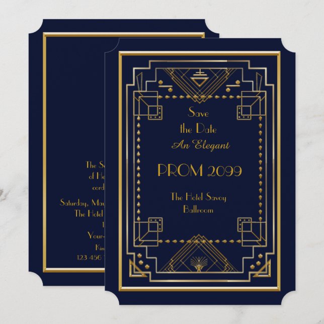 Prom Senior-Junior, flottan, Guld Geometric,Art De Inbjudningar (Fram/baksida)