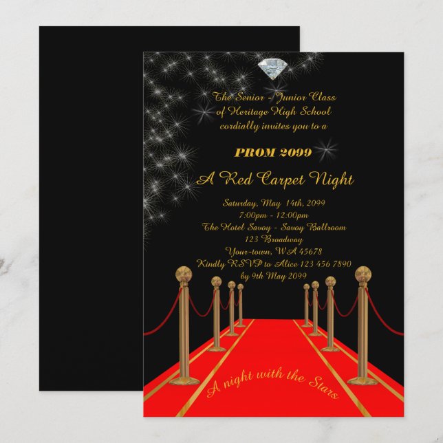 Prom Senior-Junior, Gatsby stil, Red Carpet Night Inbjudningar (Fram/baksida)