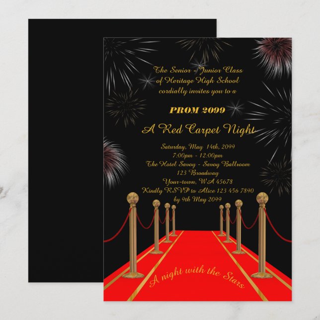 Prom Senior-Junior, Gatsby stil, Red Carpet Night Inbjudningar (Fram/baksida)